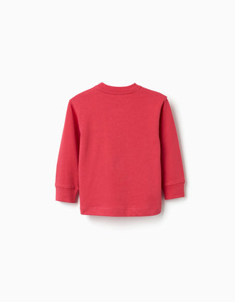T-shirt de manga comprida de algodão com casa 3D para bebé menino, vermelho