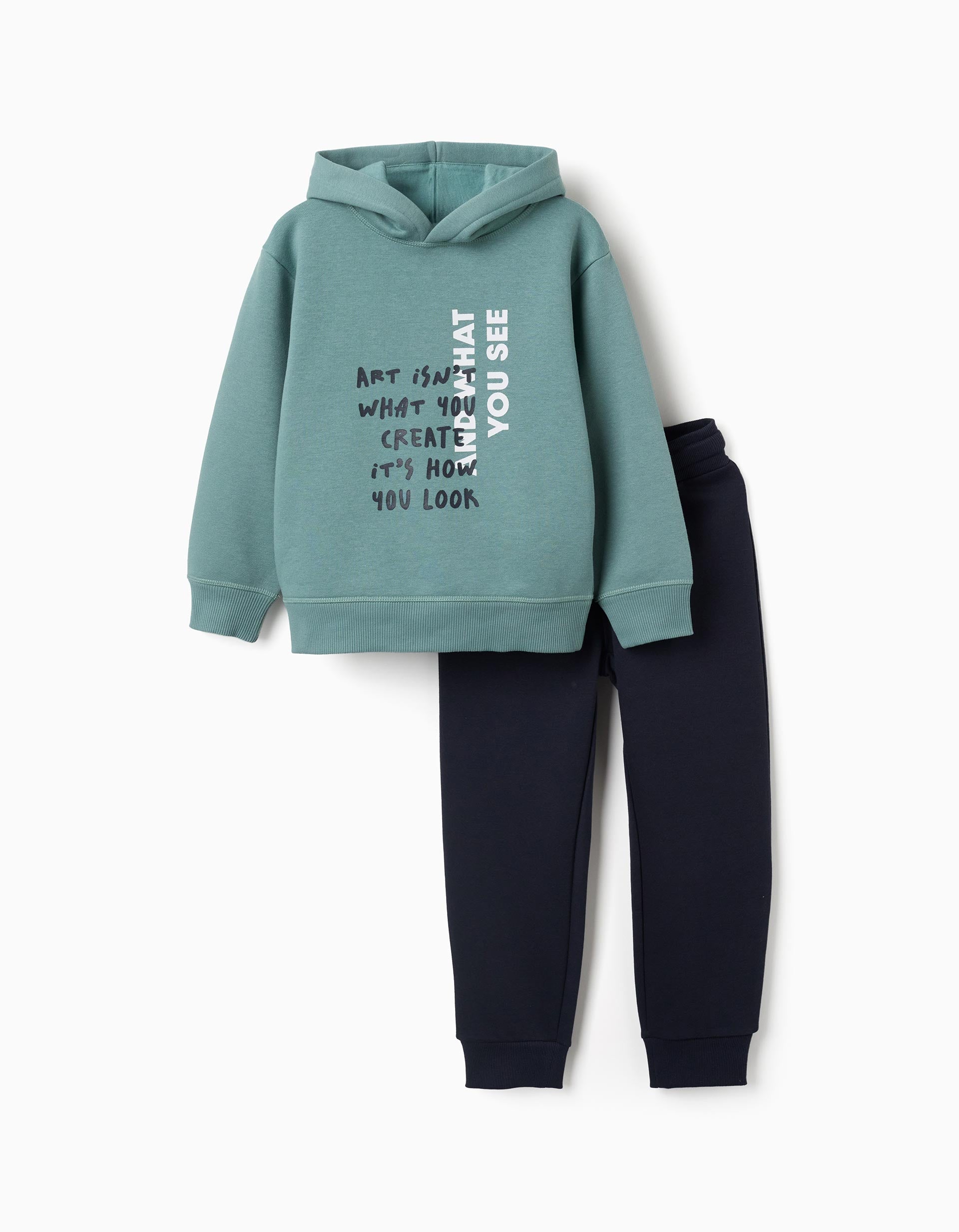 Sweat e calças cardadas com estampado para menino, azul-esverdeado/azul