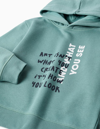 Sweat e calças cardadas com estampado para menino, azul-esverdeado/azul