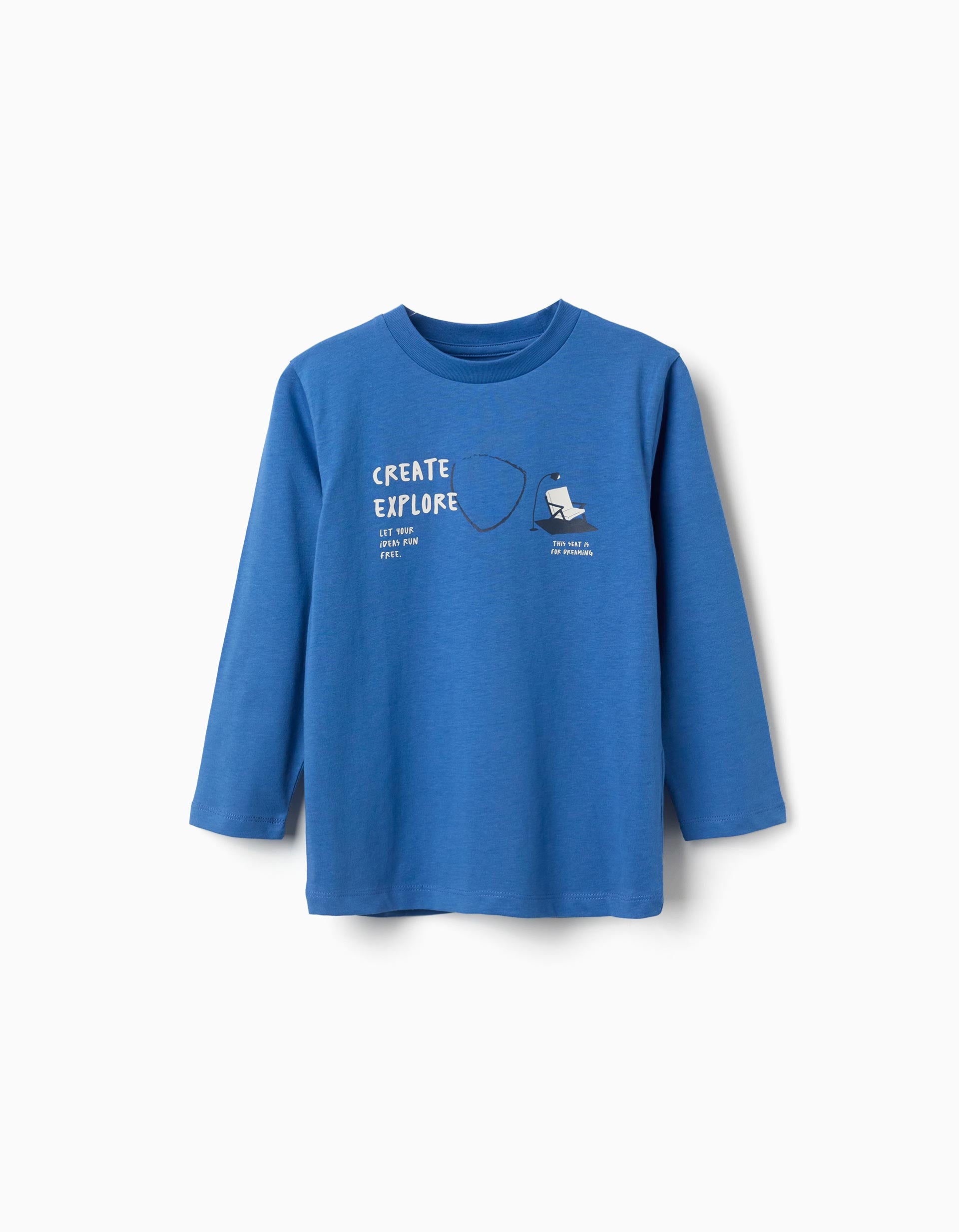 Long sleeve cotton T-shirt with Create print for boys, blue