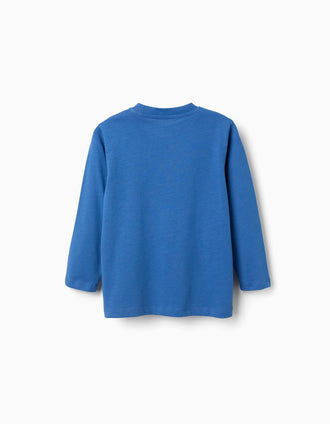 Long sleeve cotton T-shirt with Create print for boys, blue