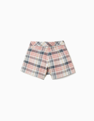 Saia-calção de sarja com padrão xadrez para menina, multicolor