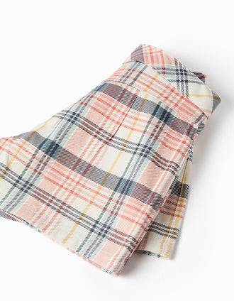 Saia-calção de sarja com padrão xadrez para menina, multicolor