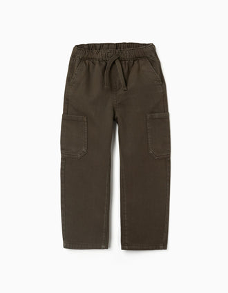 Calças baggy de sarja com bolsos cargo para menino, castanho
