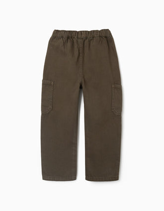 Calças baggy de sarja com bolsos cargo para menino, castanho