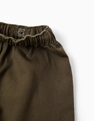 Calças baggy de sarja com bolsos cargo para menino, castanho