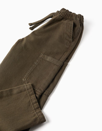 Calças baggy de sarja com bolsos cargo para menino, castanho