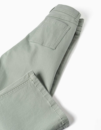 Calças de sarja wide leg com quatro bolsos para menina, verde-sálvia