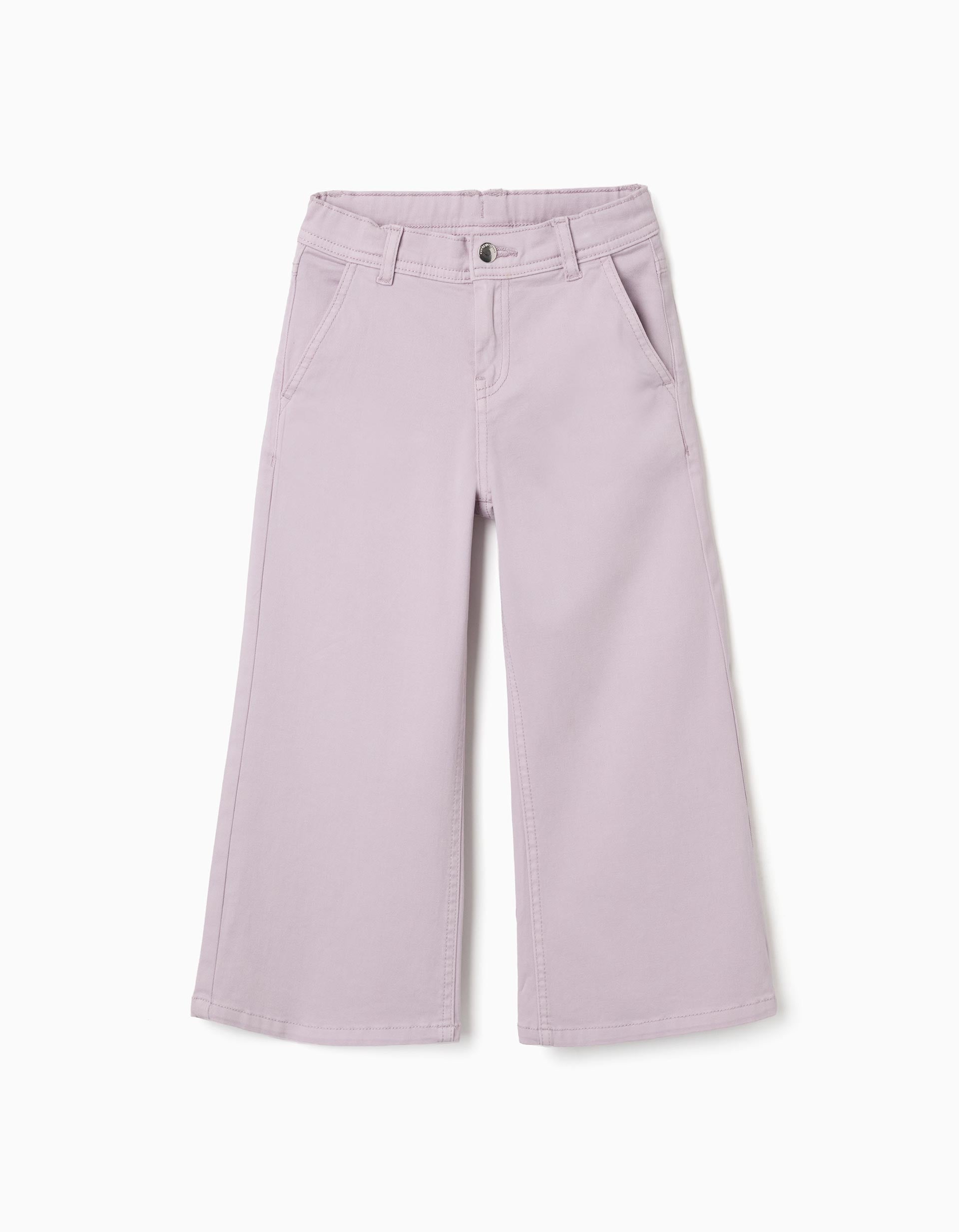 Calças de sarja wide leg com quatro bolsos para menina, roxo-claro
