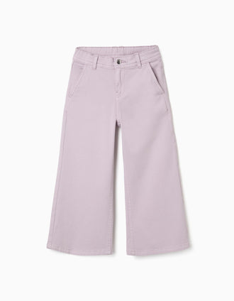 Calças de sarja wide leg com quatro bolsos para menina, roxo-claro