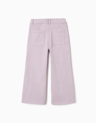 Calças de sarja wide leg com quatro bolsos para menina, roxo-claro
