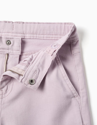 Calças de sarja wide leg com quatro bolsos para menina, roxo-claro