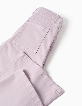 Calças de sarja wide leg com quatro bolsos para menina, roxo-claro