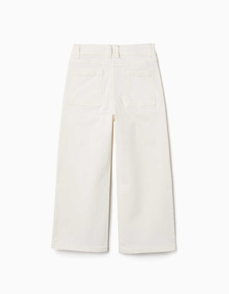 Calças de sarja wide leg com quatro bolsos para menina, branco