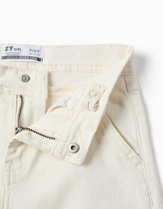 Calças de sarja wide leg com quatro bolsos para menina, branco