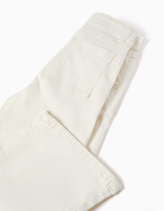 Calças de sarja wide leg com quatro bolsos para menina, branco