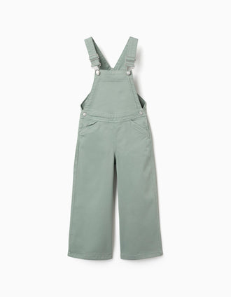 Jardineiras de sarja wide leg para menina, verde-claro