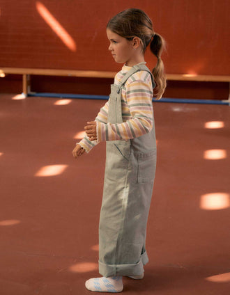Wide leg twill dungarees for girls, light green