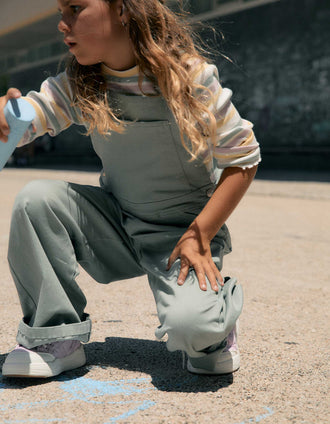 Wide leg twill dungarees for girls, light green