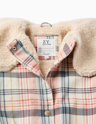 Blouson à carreaux avec col et doublure en sherpa pour fille, multicolore