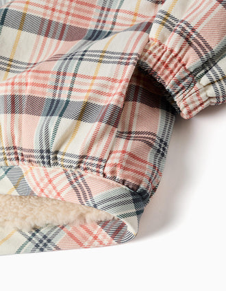 Blouson à carreaux avec col et doublure en sherpa pour fille, multicolore