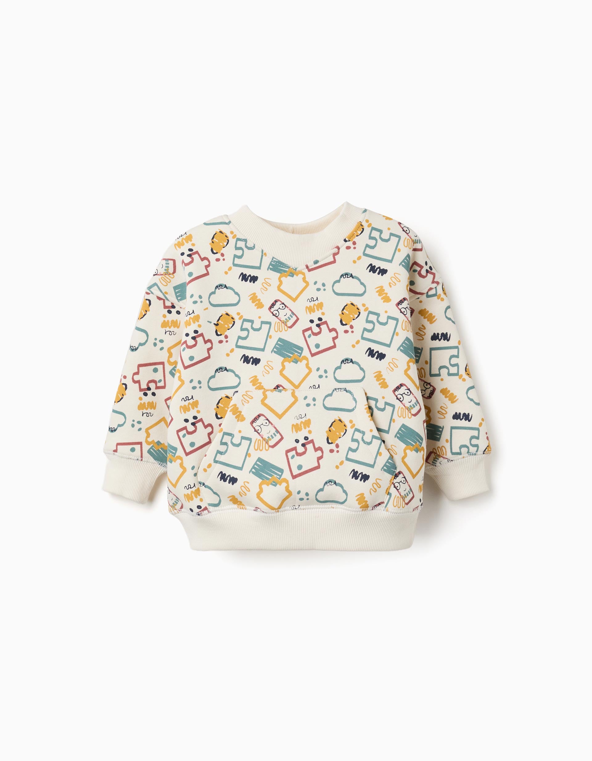 Brushed sweatshirt with colourful print for baby boys, white