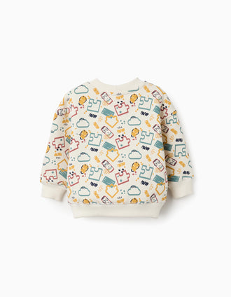 Brushed sweatshirt with colourful print for baby boys, white
