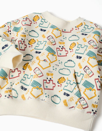 Brushed sweatshirt with colourful print for baby boys, white