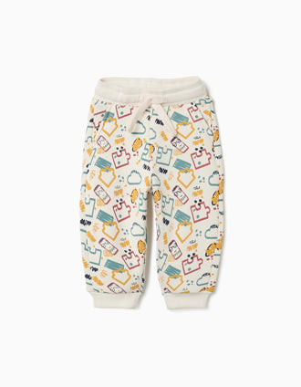 Calças de treino cardadas com estampado colorido para bebé menino, branco