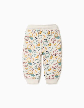 Calças de treino cardadas com estampado colorido para bebé menino, branco