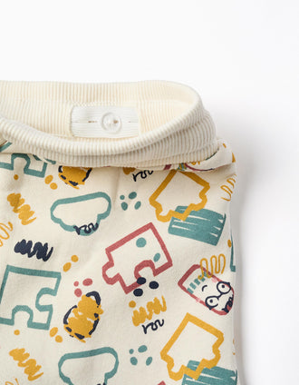 Calças de treino cardadas com estampado colorido para bebé menino, branco