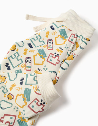 Calças de treino cardadas com estampado colorido para bebé menino, branco