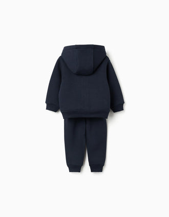 3-piece brushed jogging set for baby boys, navy blue/yellow