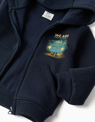 3-piece brushed jogging set for baby boys, navy blue/yellow