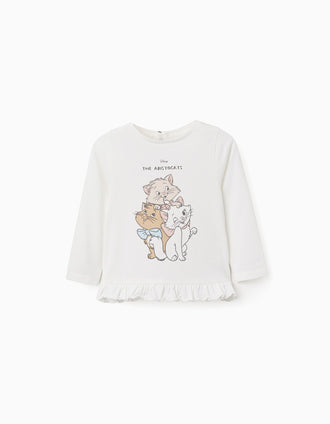 T-shirt de manga comprida Os Aristogatos para bebé menina, branco