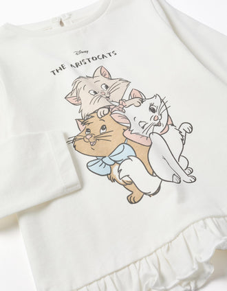 T-shirt de manga comprida Os Aristogatos para bebé menina, branco
