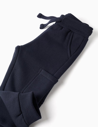 Calças de treino cargo cardadas para bebé menino, azul-escuro