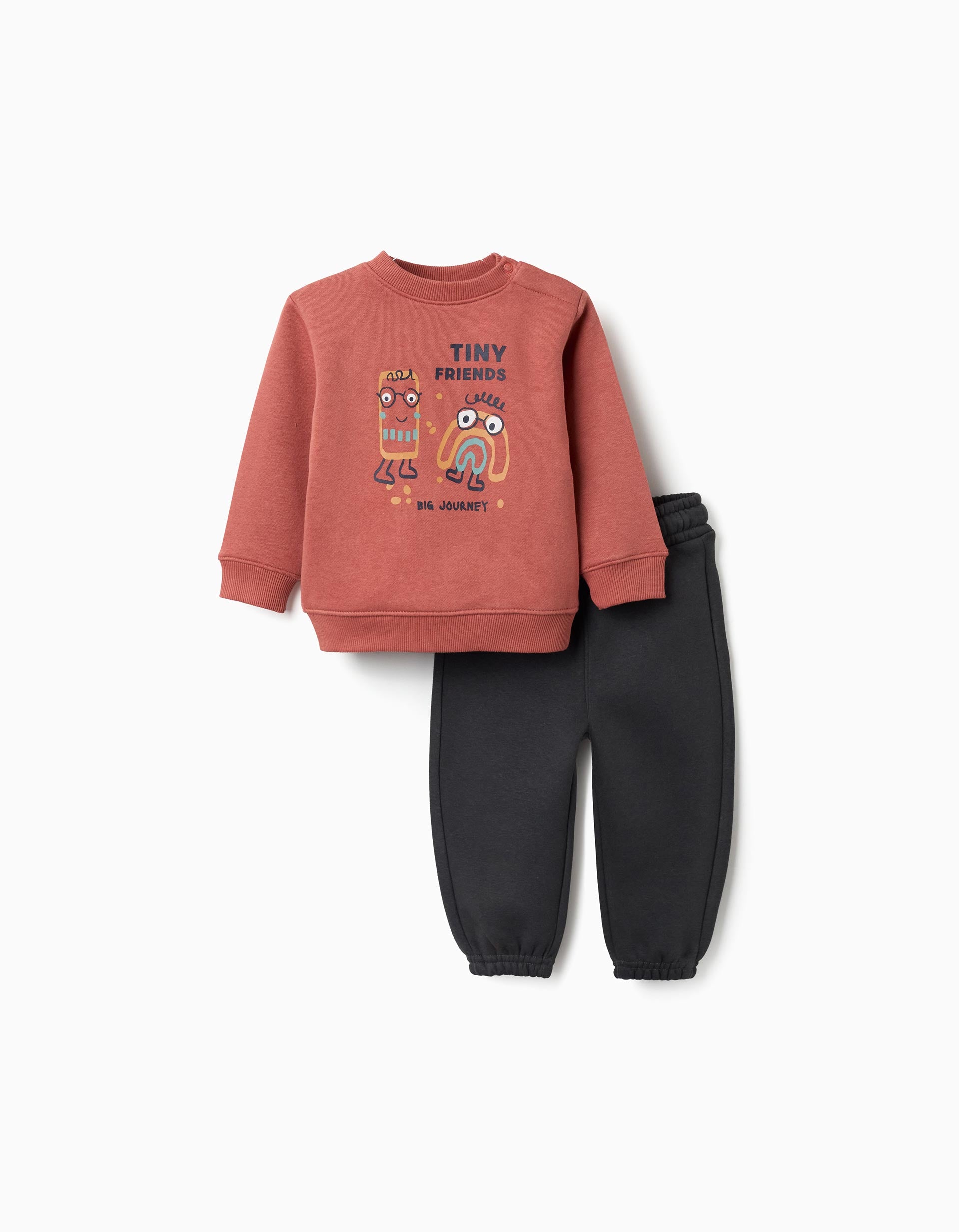 Brushed jogging set with Friends print for baby boys, terracotta/grey