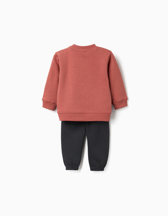 Brushed jogging set with Friends print for baby boys, terracotta/grey