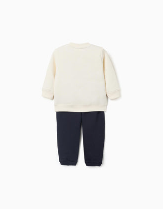 Brushed jogging set with Dreamers print for baby boys, white/navy blue