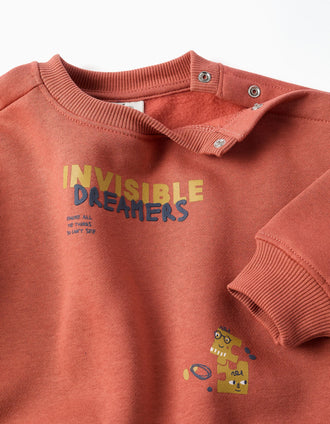 Sweat cardada Invisible Dreamers para bebé menino, terracota