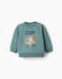 Brushed sweatshirt with Holding Hands print for baby boys, blue-green