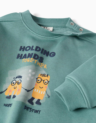 Sweat cardada Holding Hands para bebé menino, azul-esverdeado
