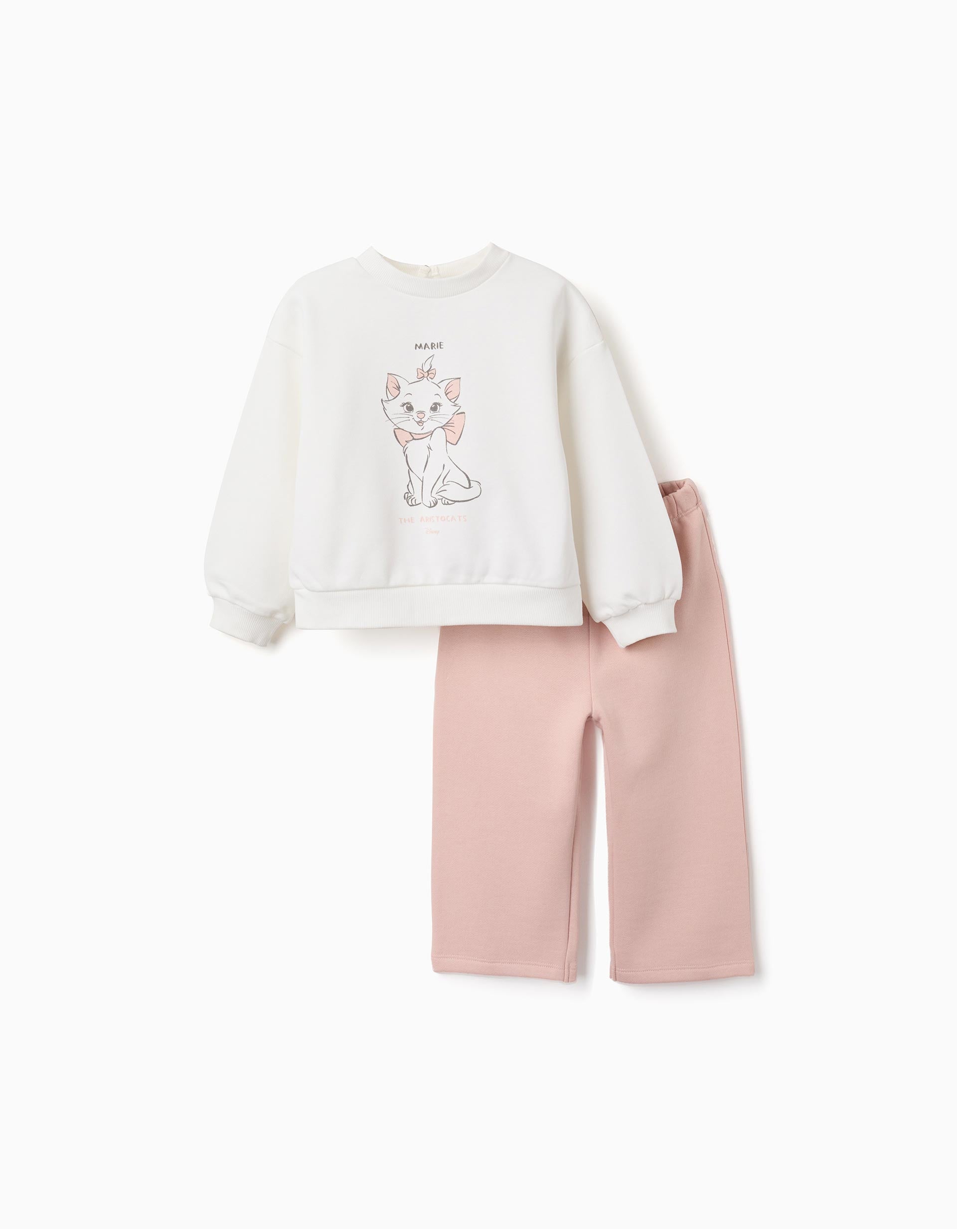 Conjunto cardado com estampado Marie para bebé menina, branco/rosa