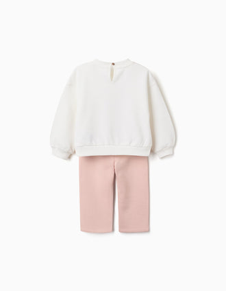 Conjunto cardado com estampado Marie para bebé menina, branco/rosa