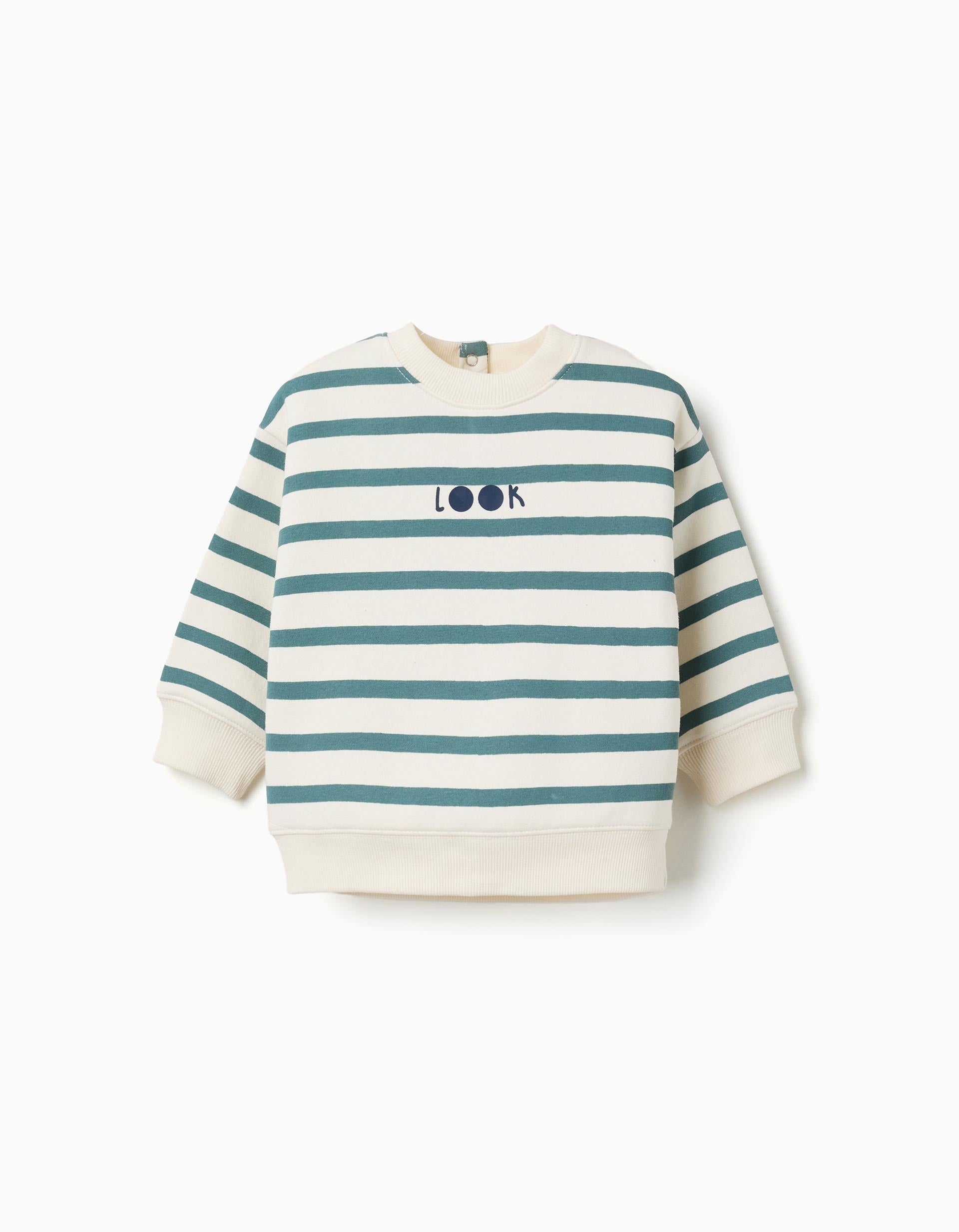Sweat cardada às riscas para bebé menino, branco/azul-esverdeado