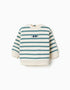 Sudadera perchada con rayas y estampado para bebé niño, blanco/azul verdoso