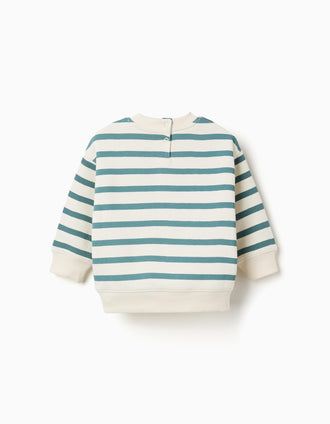 Sweat cardada às riscas para bebé menino, branco/azul-esverdeado