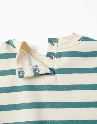 Sweat cardada às riscas para bebé menino, branco/azul-esverdeado