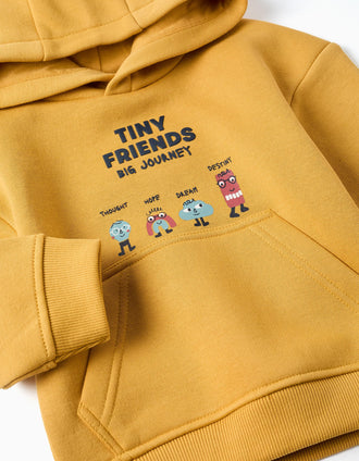Sweat cardada com capuz Tiny Friends para bebé menino, amarelo
